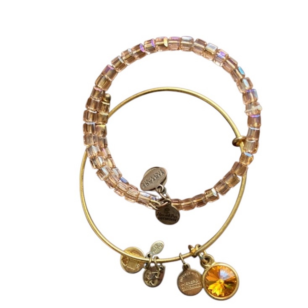 Alex and Ani Gold Topaz Bangle and Pink Beaded Bracelets